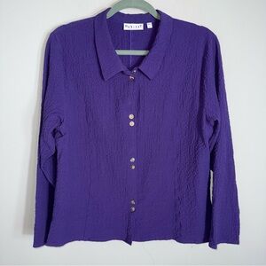 Habitat Clothes To Live In Lightweight Textured Button Front Top Blouse-Purple-L